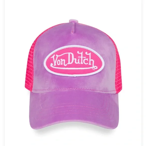 COPY - NWT VON DUTCH OFFICIAL PURPLE VELVET AND PINK TRUCKER HAT FIRM $150 - Picture 1 of 1